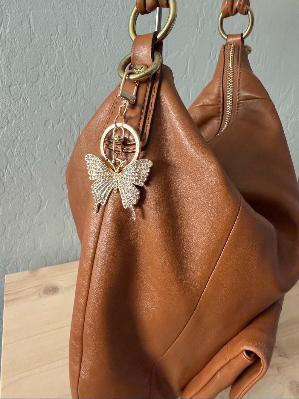 Gold Butterfly Crystal Keychain Charm - Picture 2 of 4